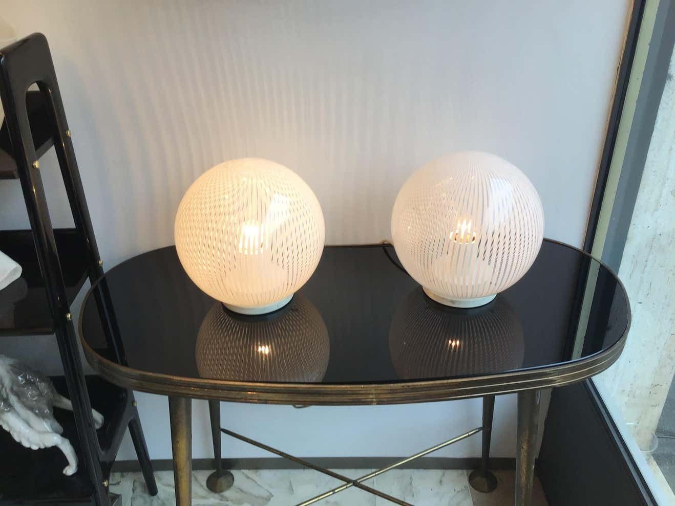 photo vinterior Venini Table Lamps Couple Murano Glass Metal, 1965, Italy