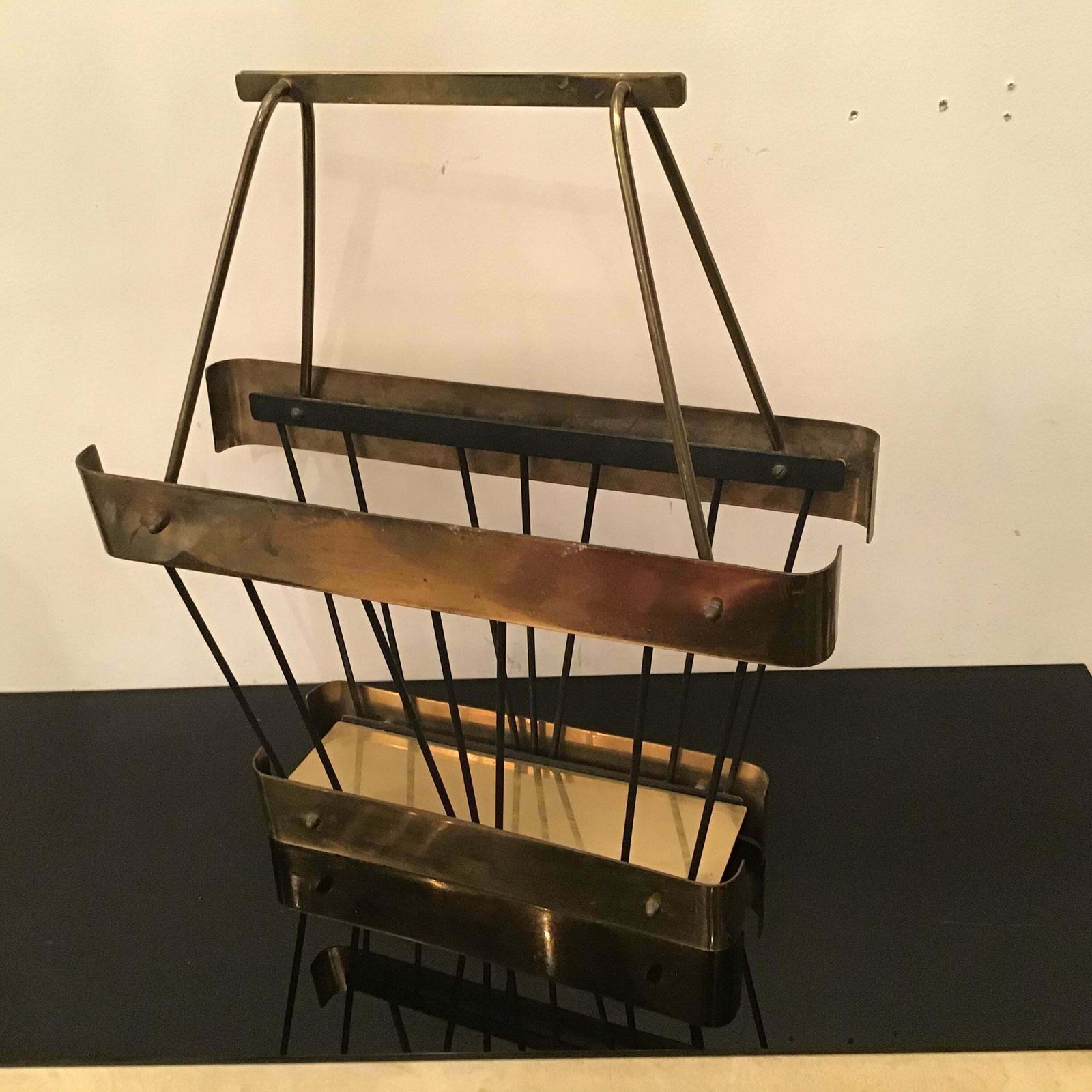 photo for sale Romeo Rega Brass Iron Magazine Rack 1970 Italy