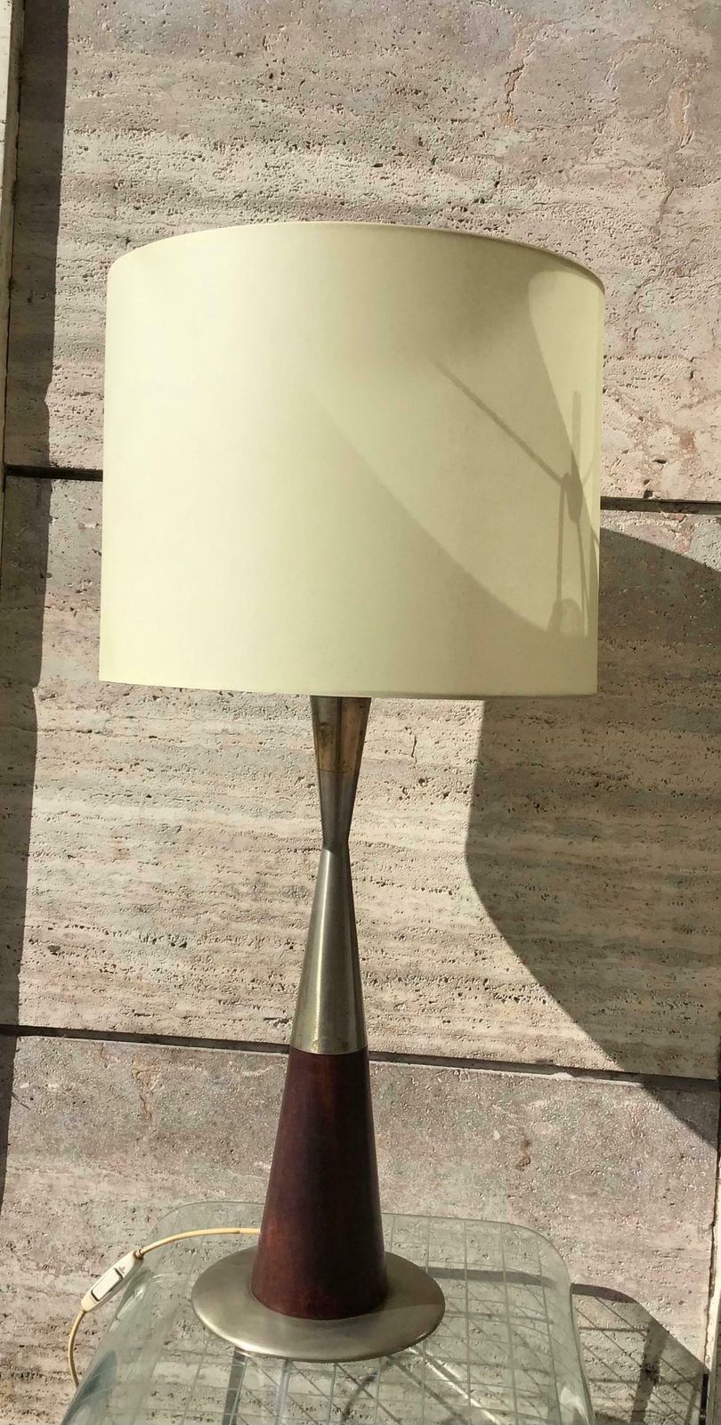 Stilnovo Table Lamp Metal Crome Wood Lampshade 1960 Italy photo vintage