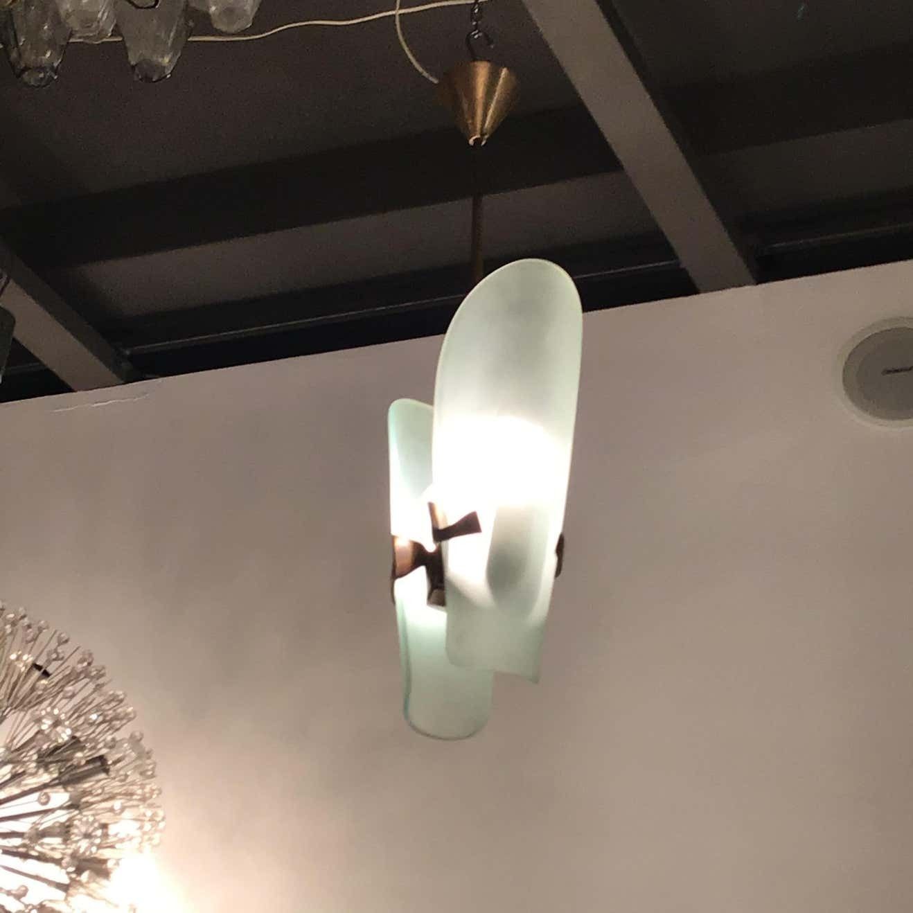 Fontana Arte Chandelier Brass Glass 1960 Italy photo for sale