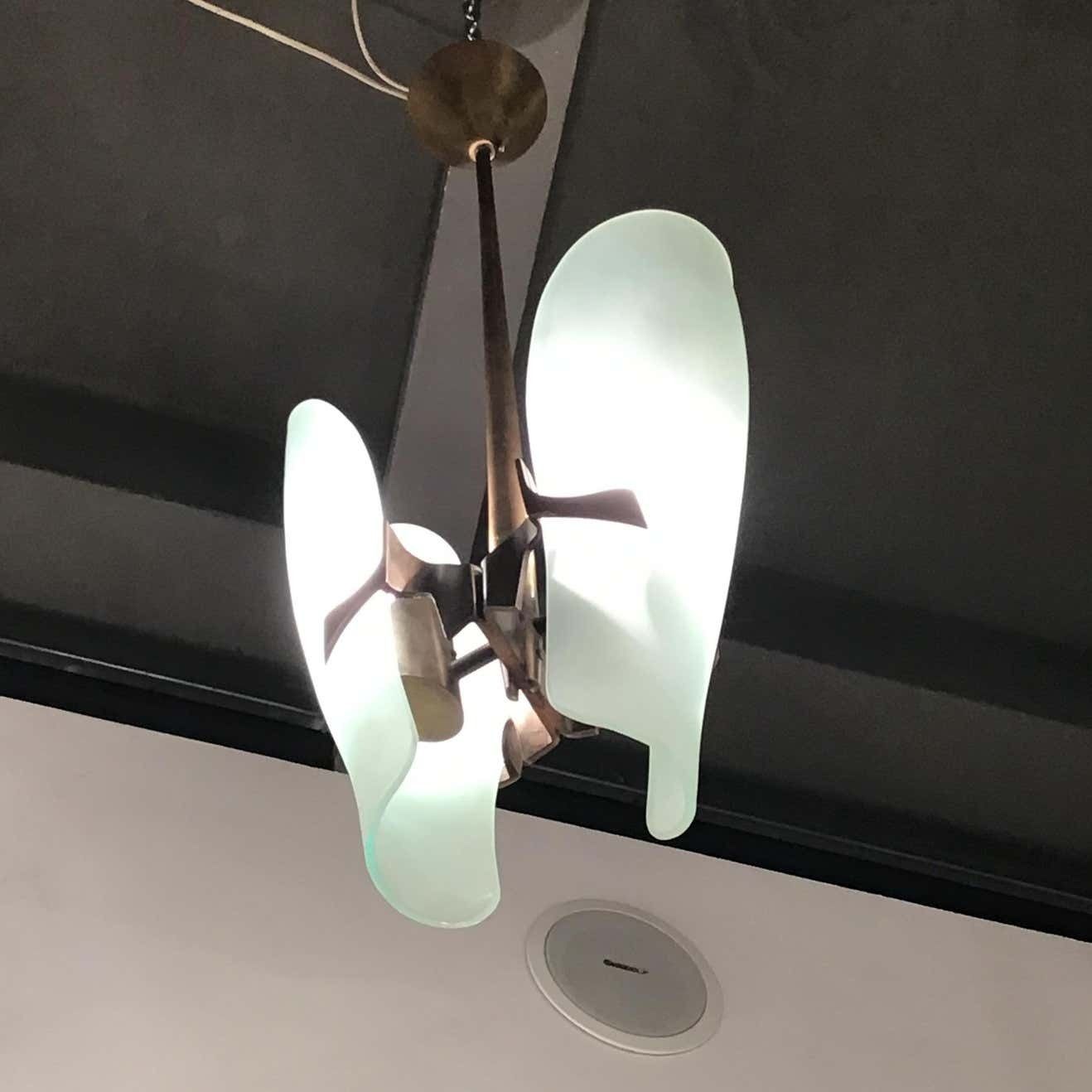 photo vinterior Fontana Arte Chandelier Brass Glass 1960 Italy