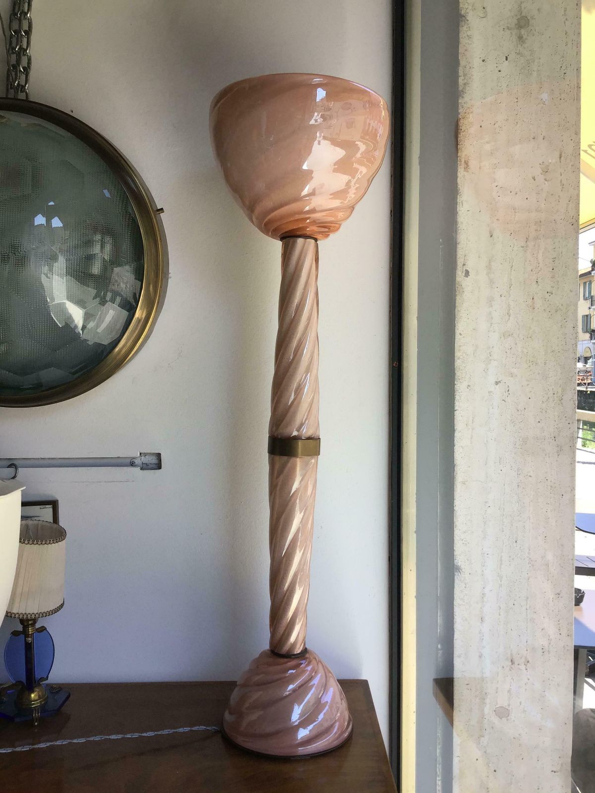 Seguso Table Lamp Brass Murano Glass, 1940, Italy photo vinterior
