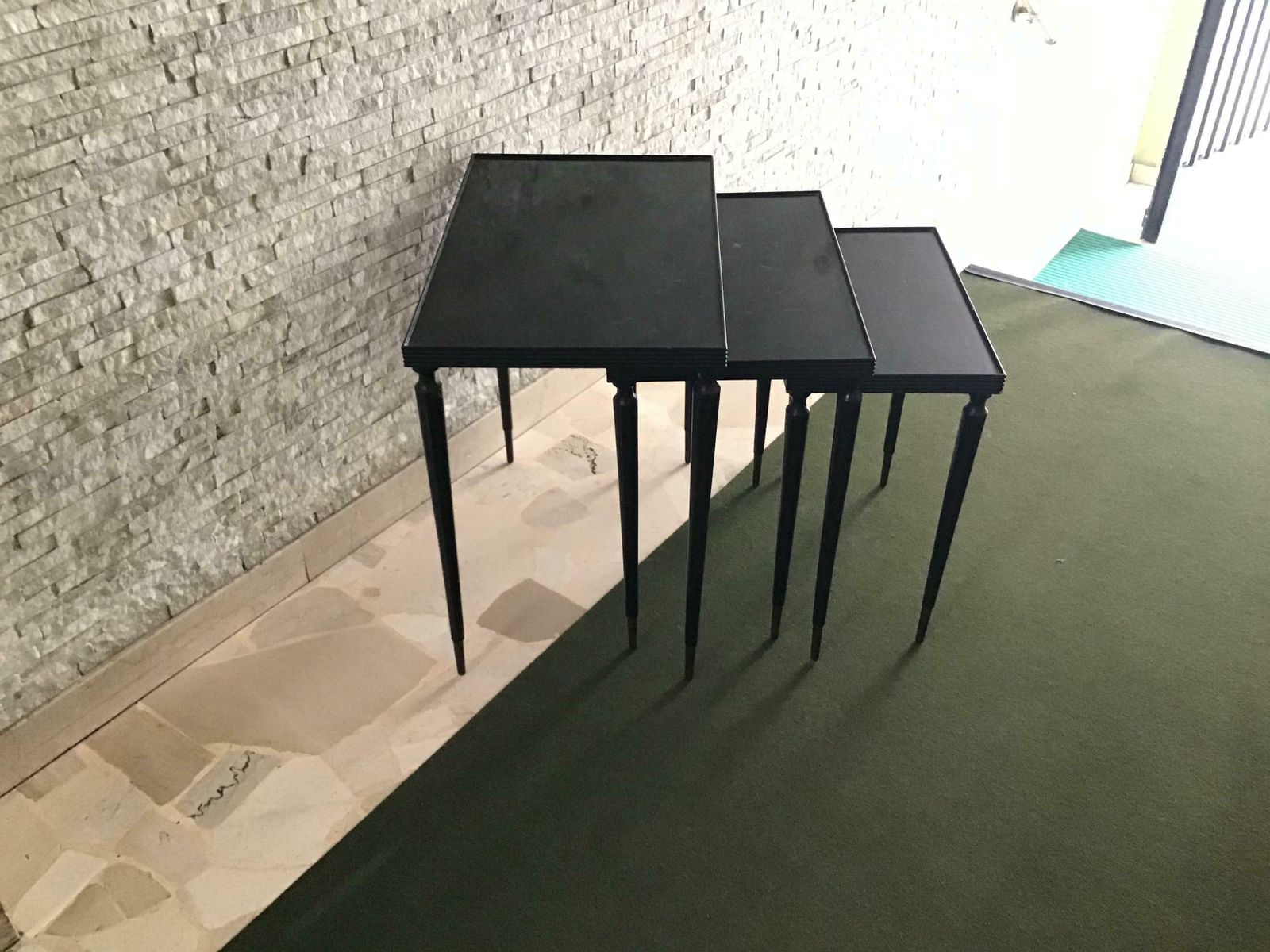 photo for sale Paolo Buffa Triptych Small Tables 1940 Wood Brass, Italy