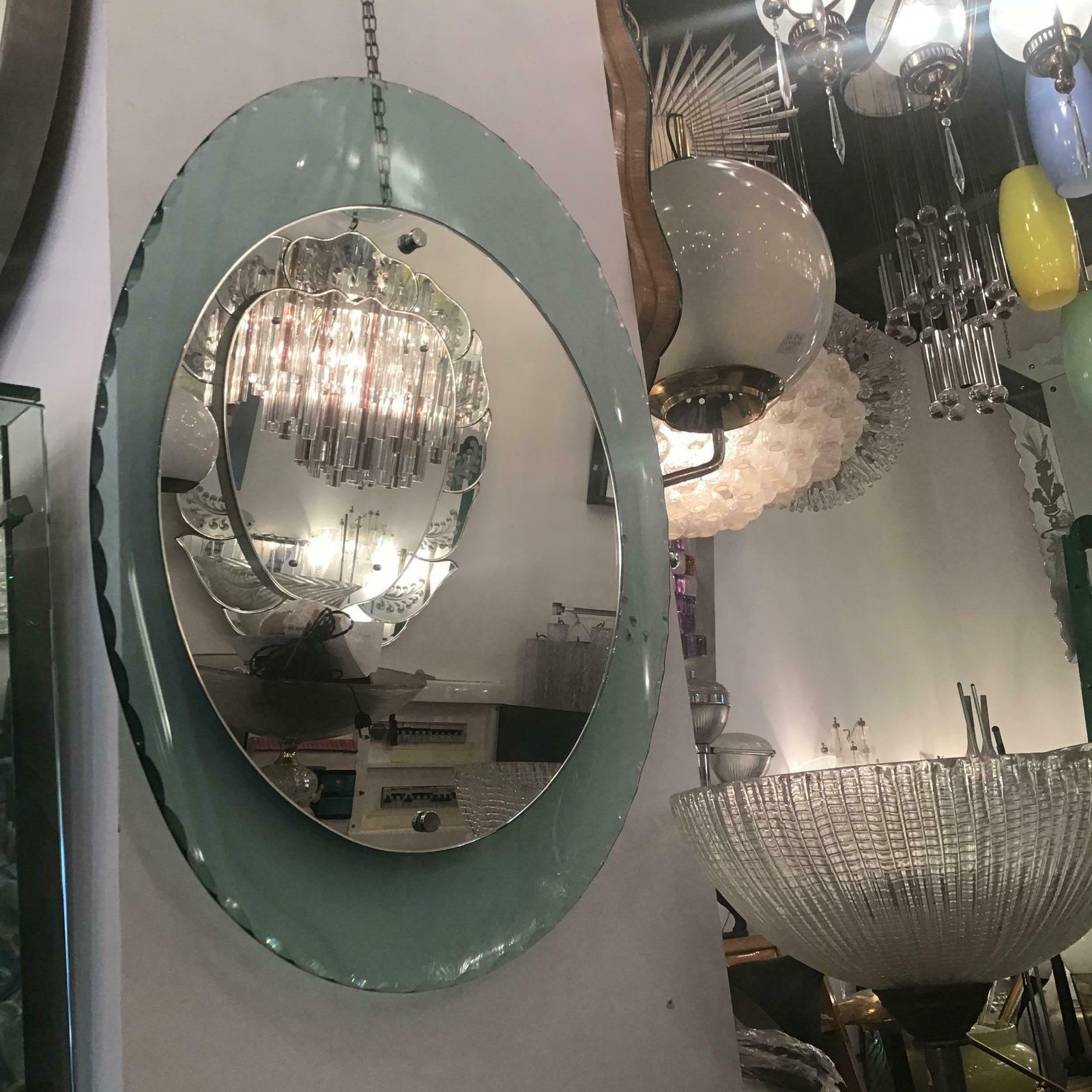 Cristal Arte Mirror Glass Metal Crome Iron, 1950, Italy photo buy