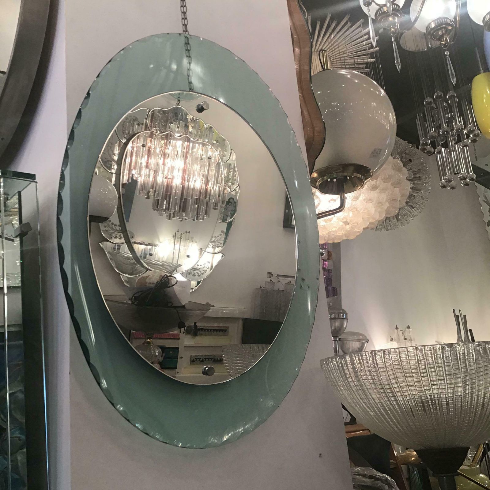 photo furniture Cristal Arte Mirror Glass Metal Crome Iron, 1950, Italy
