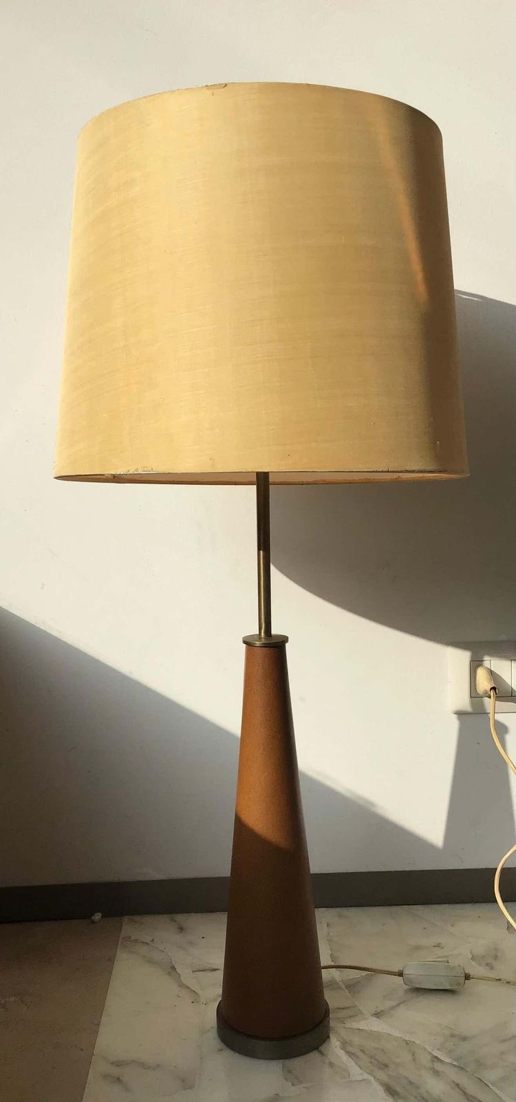 Stilnovo Style Table Lamp Metal Crome Skin Fabric Lampshade, 1950, Italy photo 2170.0