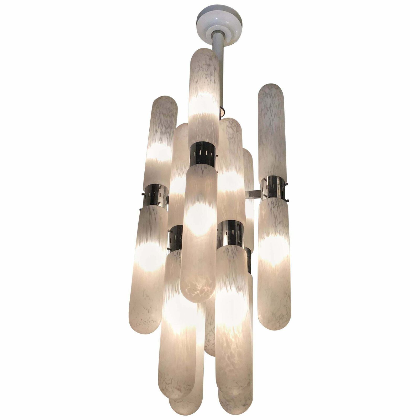 Mazzega By Aldo Nason Chandelier 16 Lights Murano Chrome Italian 1970