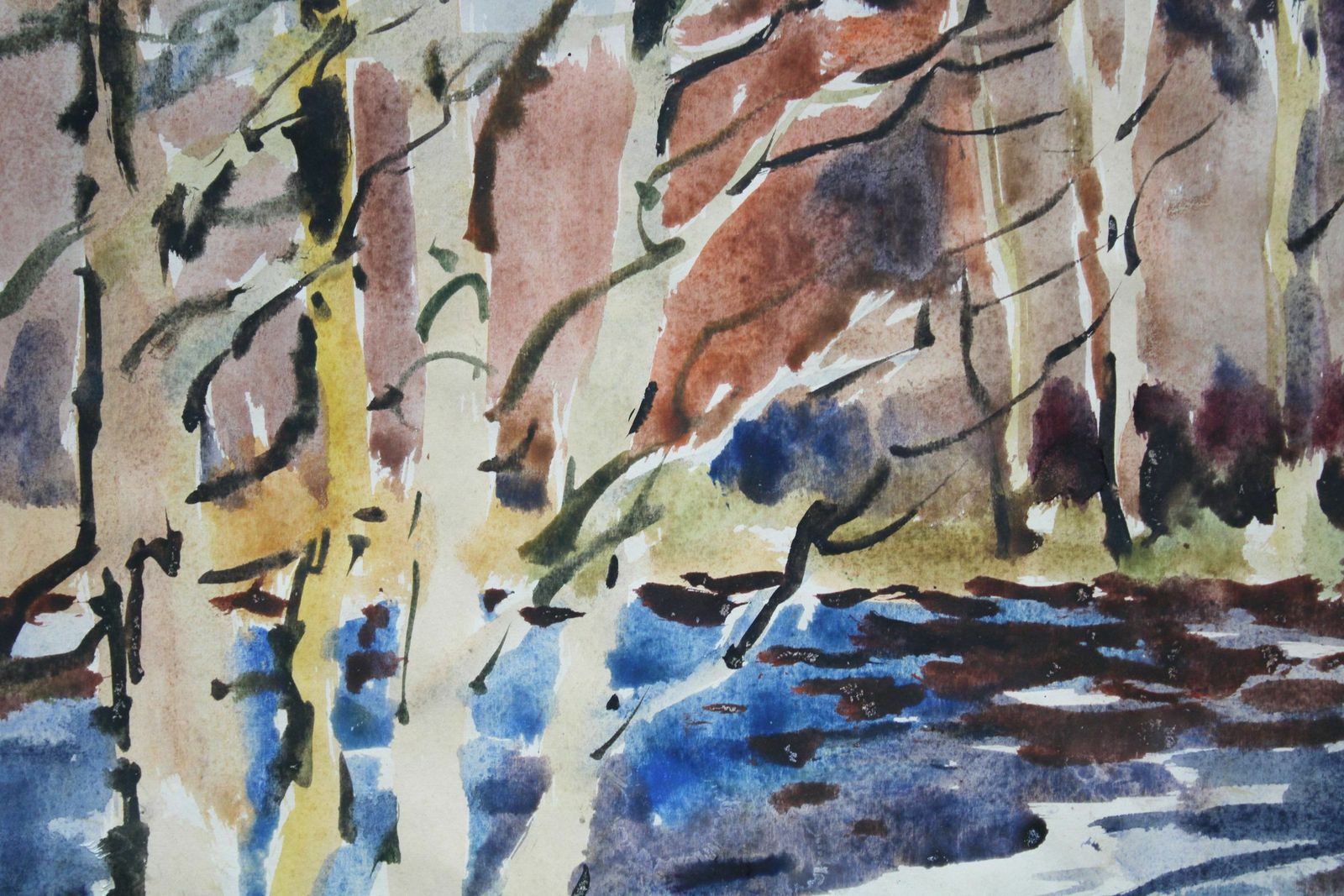 Edgars Vinters Forest Landscape With River  Paper, Watercolor. 41x58 Cm photo furniture