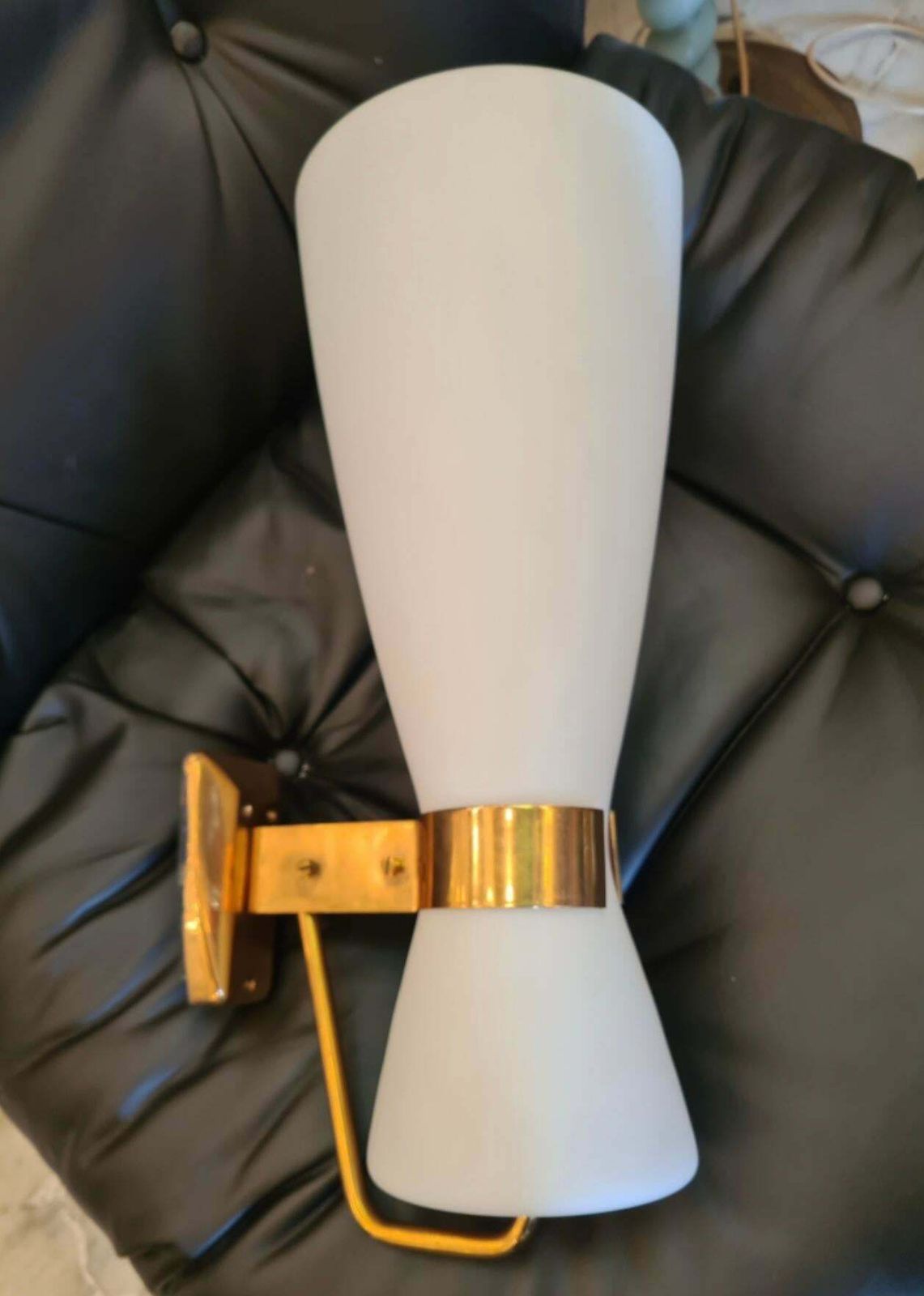 Stilnovo Sconce Brass Opaline Glass, 1950, Italy photo for sale
