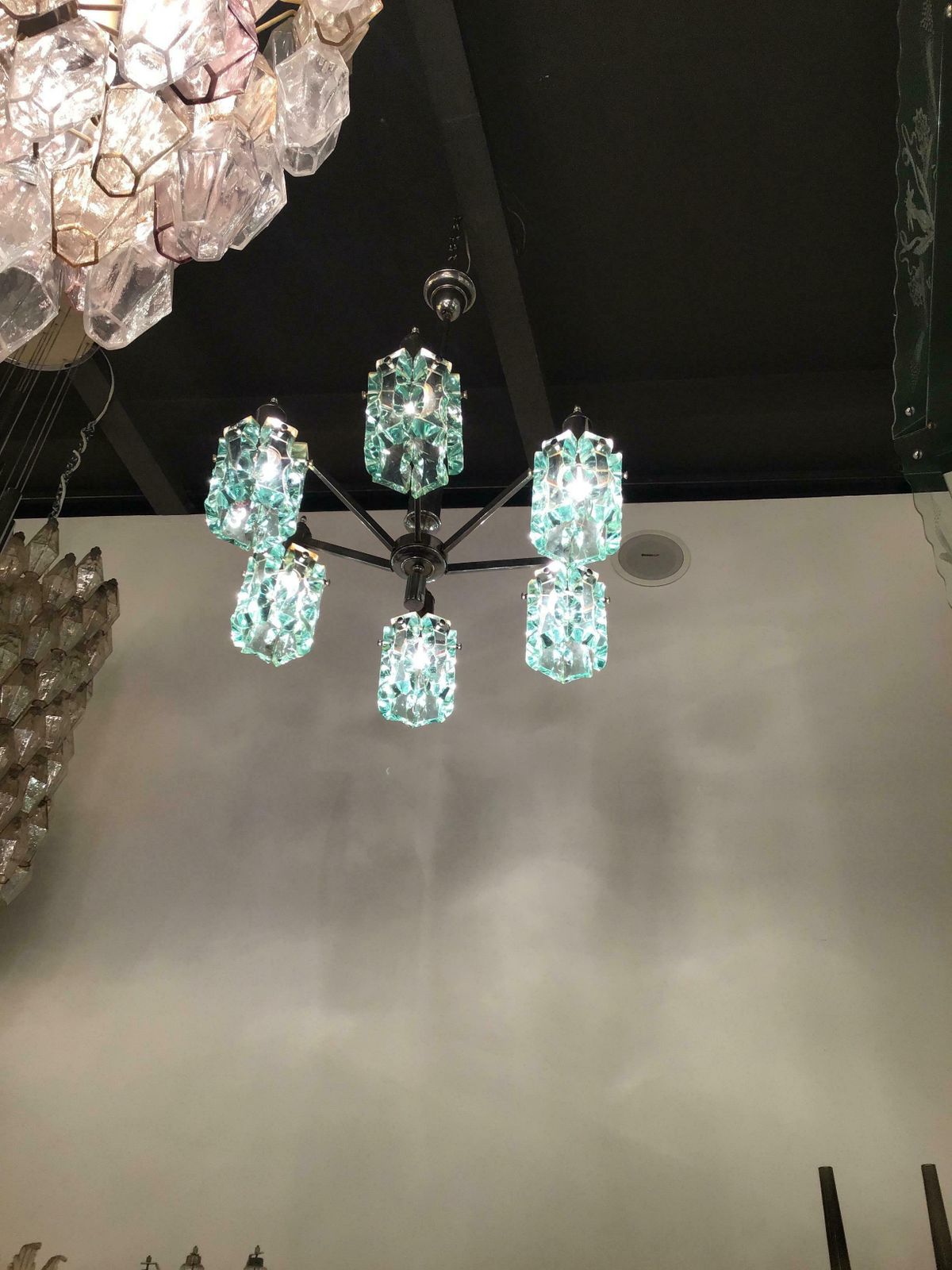 Cristal Arte Chandelier Glass Metal Crome 1950 Italy photo furniture
