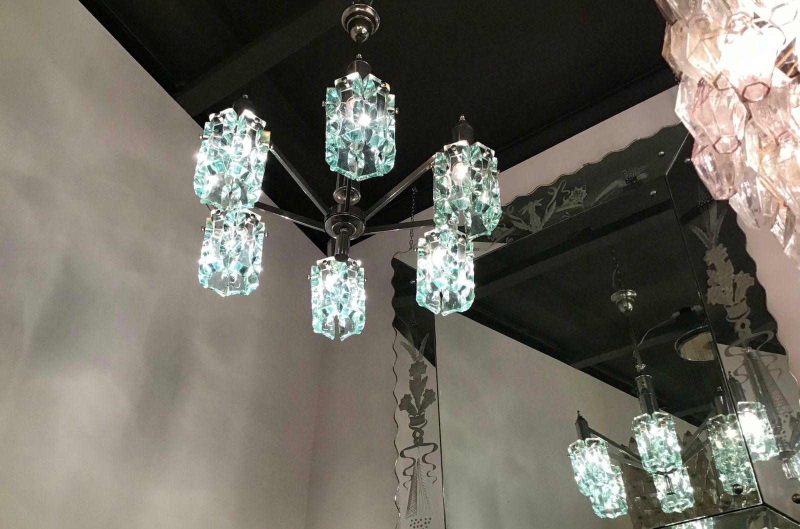 Cristal Arte Chandelier Glass Metal Crome 1950 Italy photo 2531.0