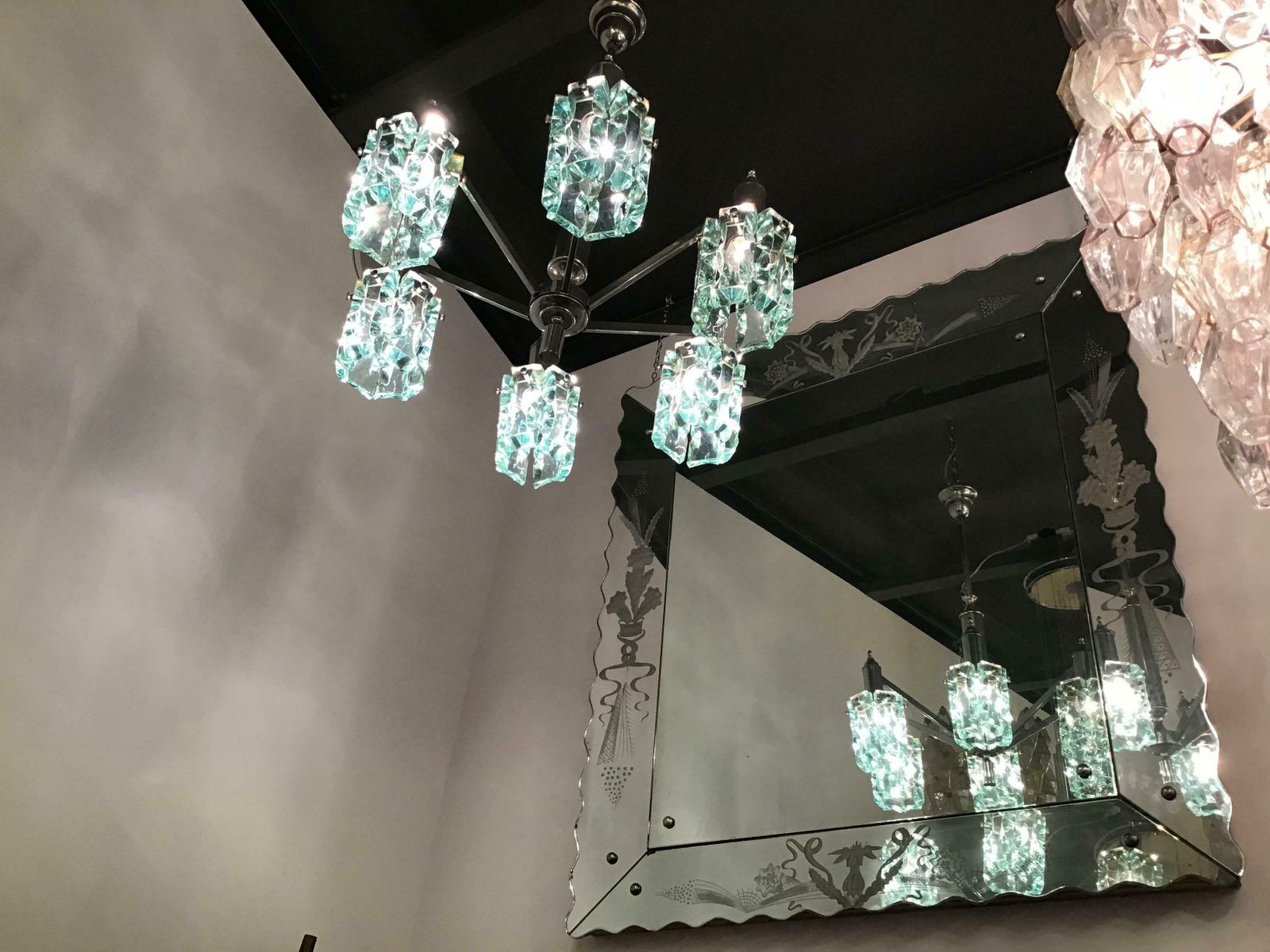 photo furniture Cristal Arte Chandelier Glass Metal Crome 1950 Italy
