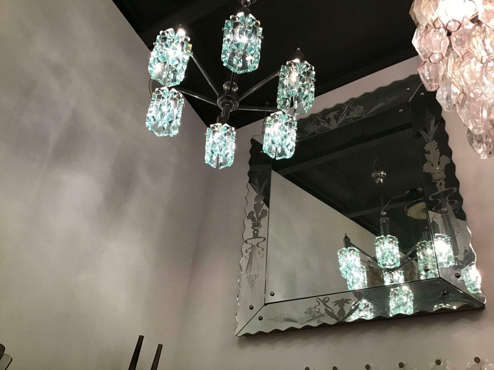 photo for sale Cristal Arte Chandelier Glass Metal Crome 1950 Italy