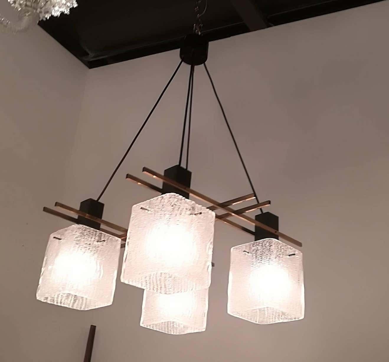 Chandelier" Stile Of Stilnovo" 1950, Brass Glass photo furniture