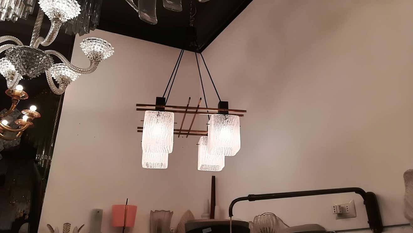 Chandelier" Stile Of Stilnovo" 1950, Brass Glass photo for sale