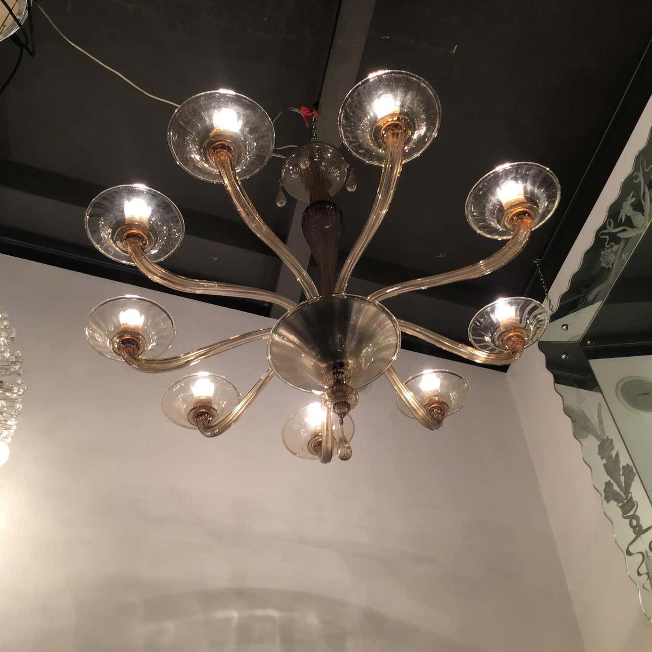 Venini Chandelier Murano Glass Iron 1940 Italy photo vintage