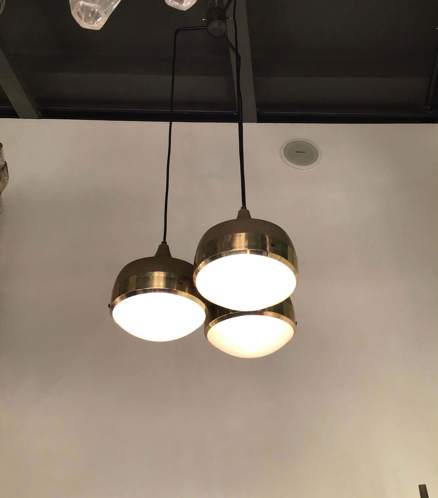 Stilnovo Style Chandelier Brass Glass Metal, 1960, Italy photo for sale