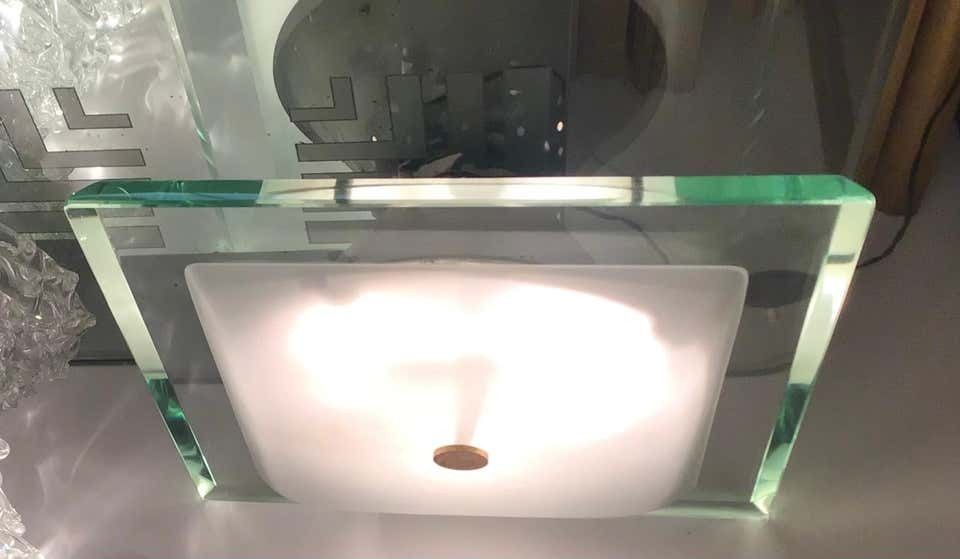 photo vinterior Fontana Arte “1990” Ceilling Light Brass Glass Aluminium 1960 Italy