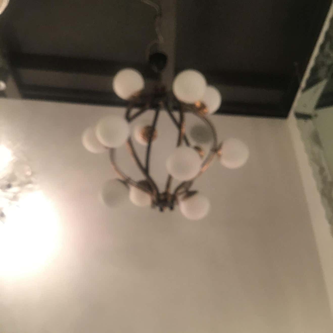 Couple Chandeliers Stilnovo 1955 Brass Glass Iron Italy photo Lighting