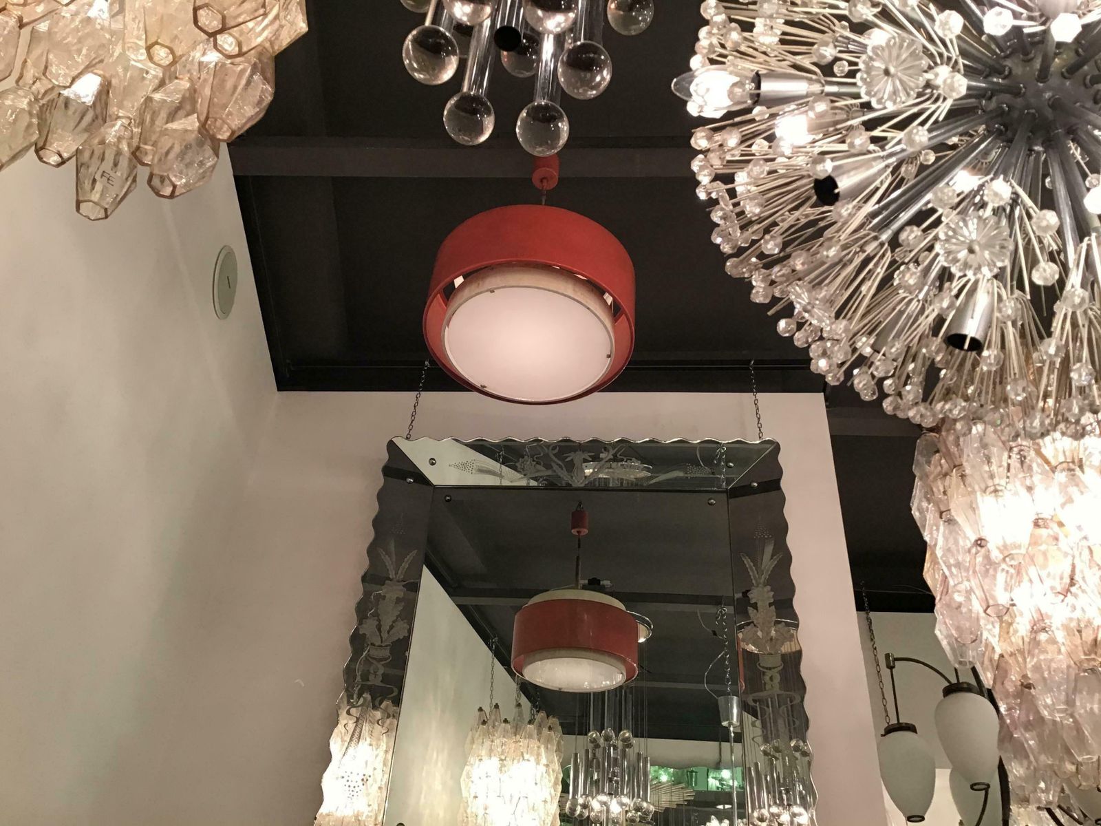Stilnovo Chandelier Painted Metal Glass, 1955, Italy photo 2260.0