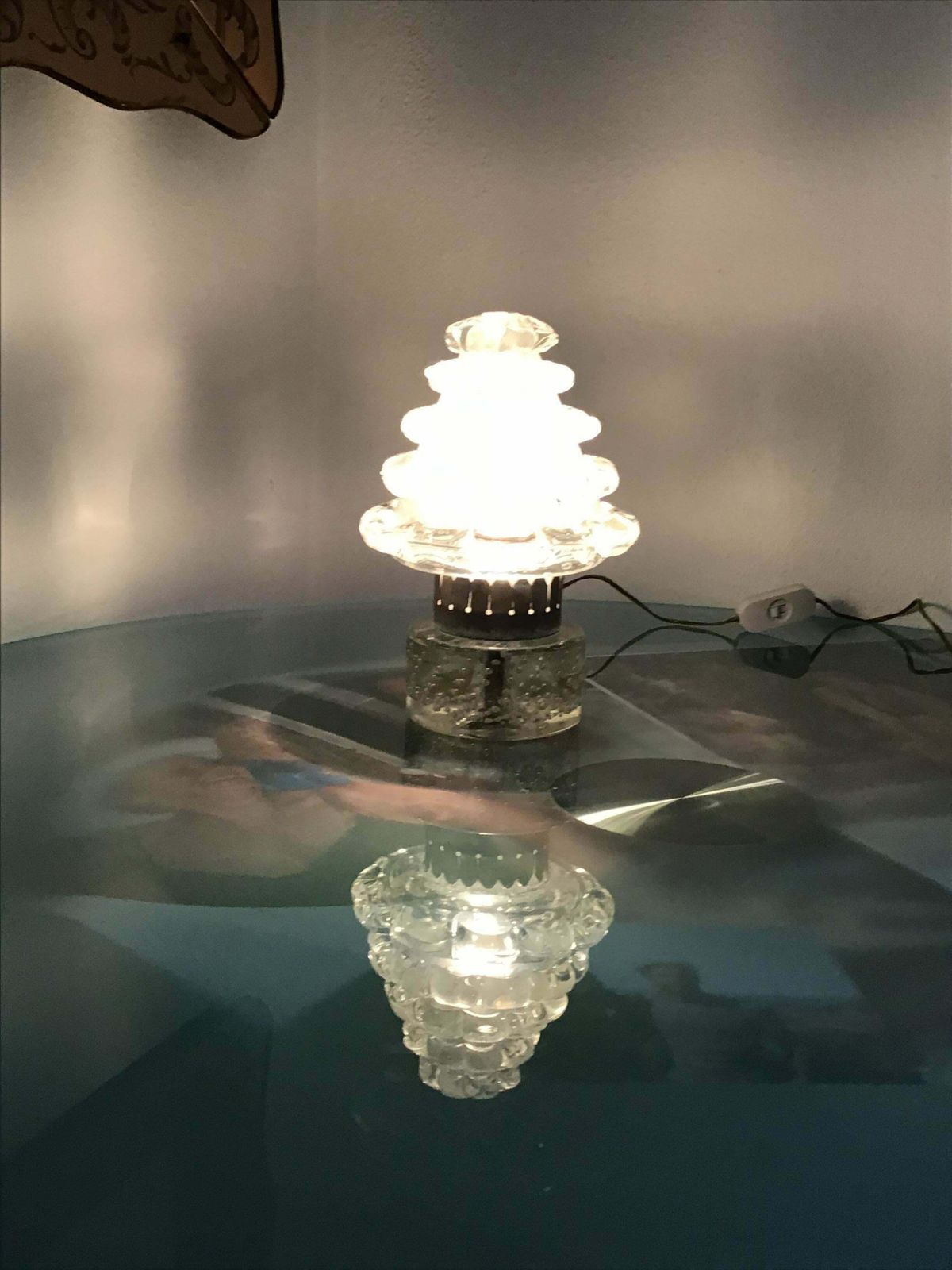 photo for sale Barovier E Toso Table Lamp “Orecchiette” Murano Glass Metal Crome 1940 Italy