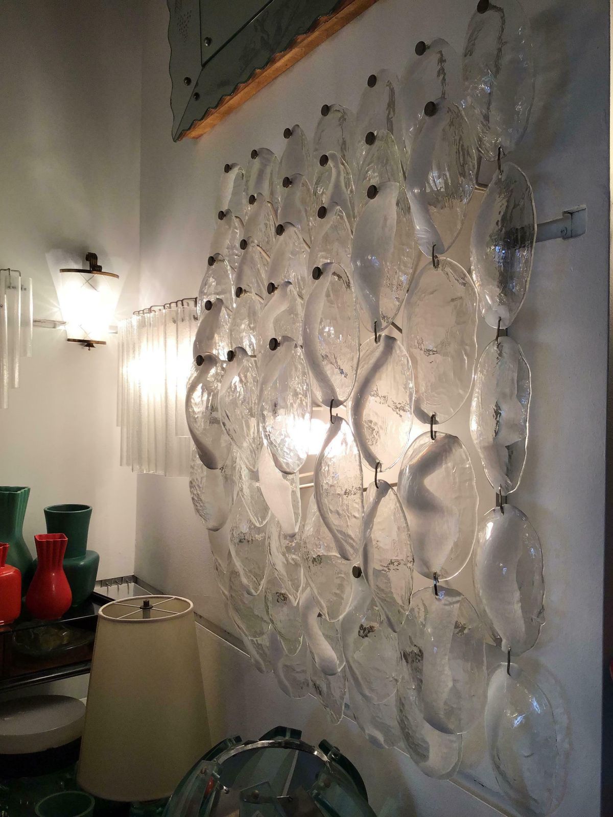 Mazzega Wall Light 1960, Murano Glass Iridescent White Transparent And Metal photo 8137.0