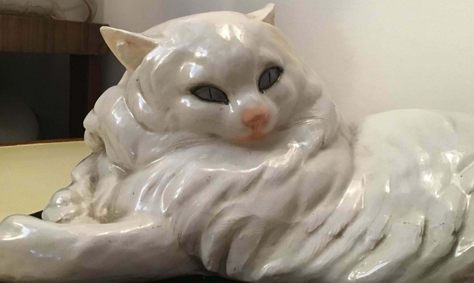 Guido Cacciapuoti Ceramic Cat Base Black Lacquered Wood 1940 photo vintage