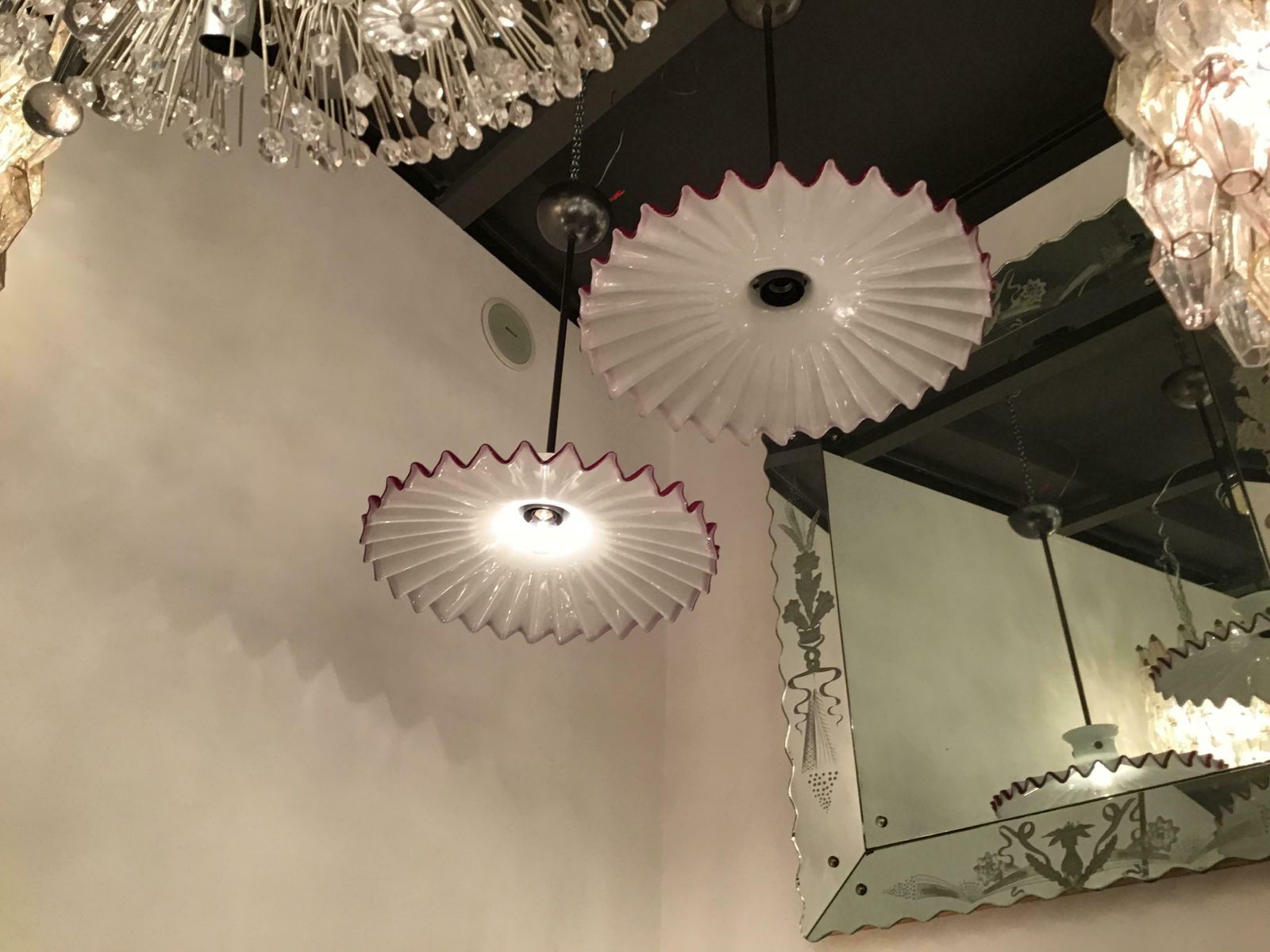 Venini “Toni Zuccheri" Couple Chandelier Murano Glass Brass, 1960, Italy photo vintage