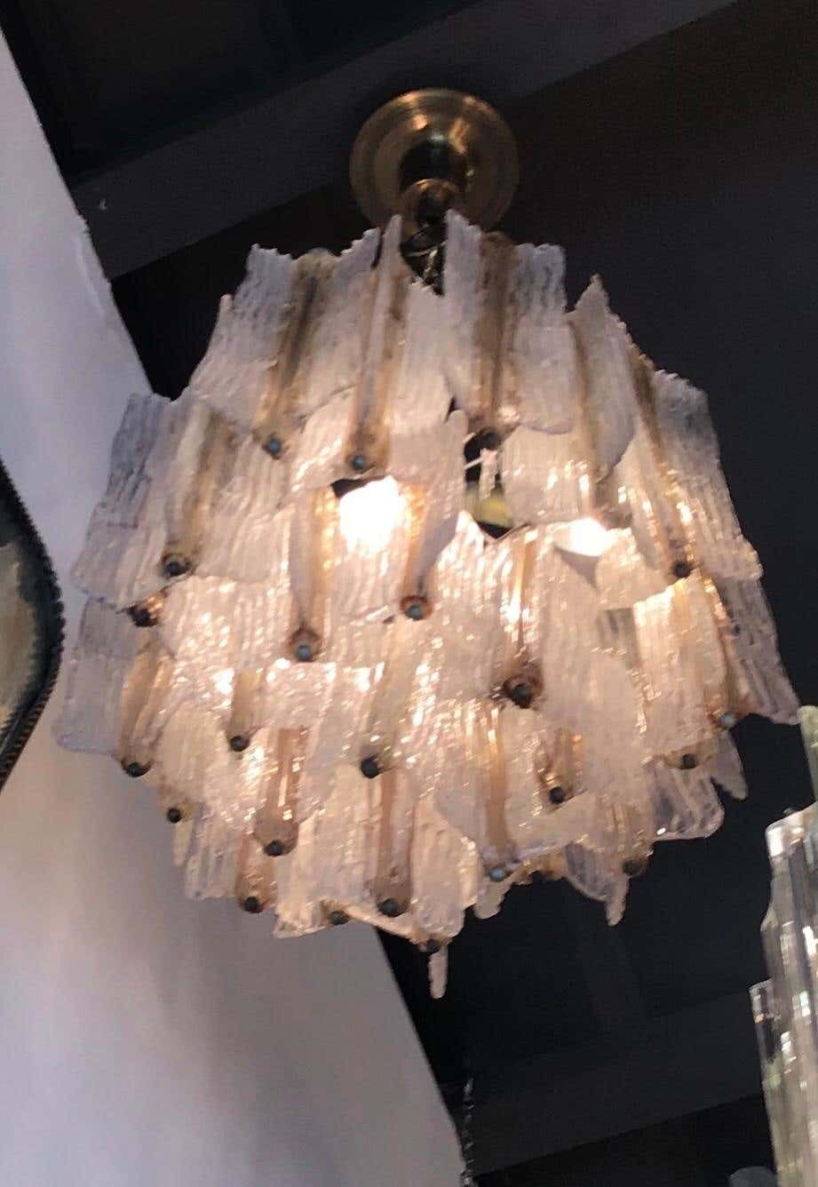 Venini Toni Zuccheri Chandelier Murano Glass Brass 1950 Italy photo Lighting