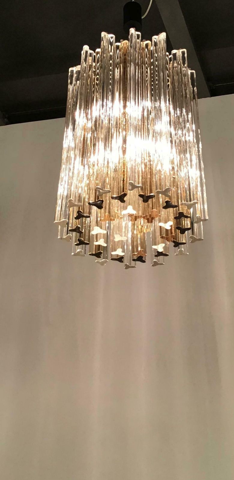 Venini Chandelier “Triedi” Murano Glass Metal Crome Iron, 1960, Italy photo vinterior