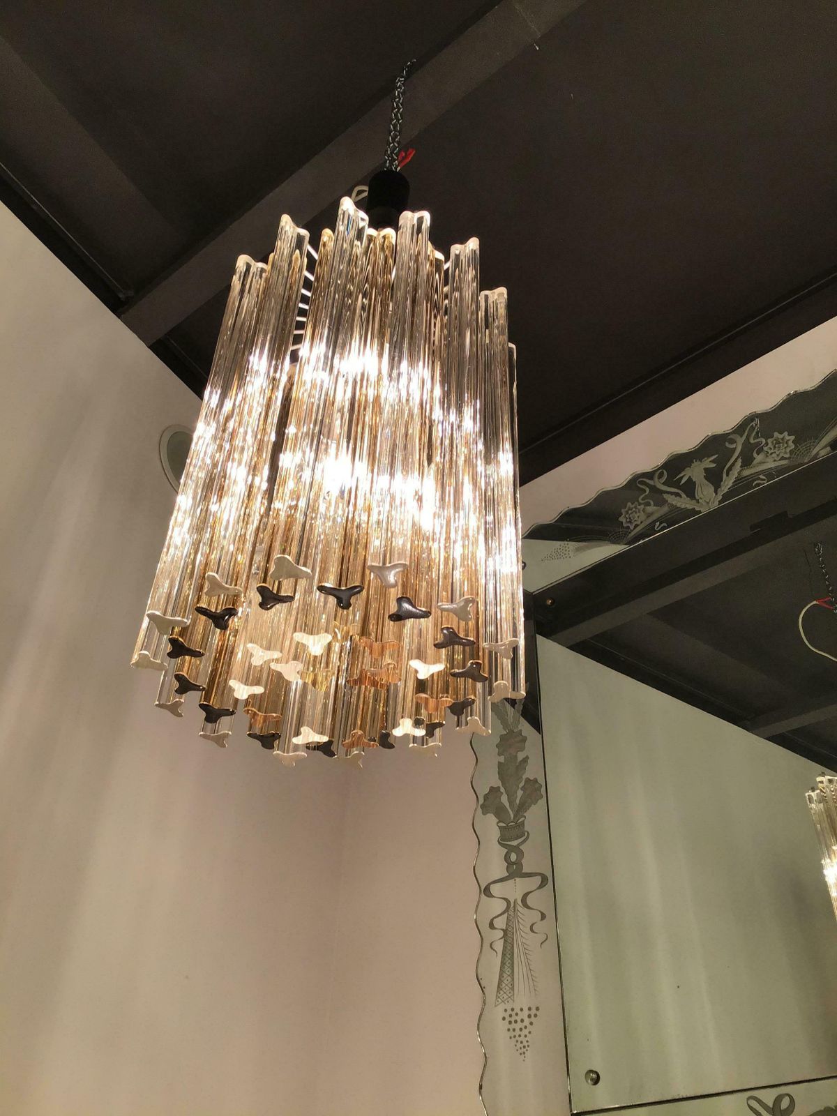 Venini Chandelier “Triedi” Murano Glass Metal Crome Iron, 1960, Italy photo buy