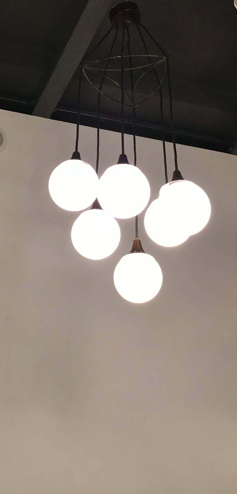 Stilnovo Chandelier Copper Plated Chrome Metal Glass 1950 Italy photo 1357.0