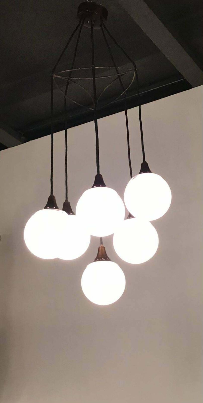 Stilnovo Chandelier Copper Plated Chrome Metal Glass 1950 Italy photo vinterior