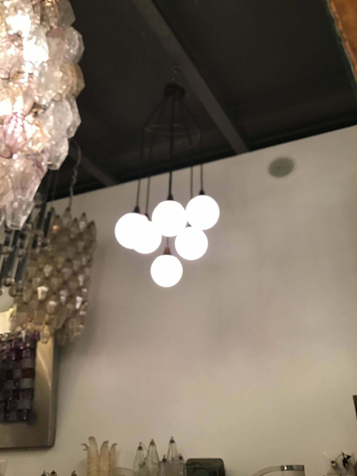 Stilnovo Chandelier Copper Plated Chrome Metal Glass 1950 Italy photo vintage