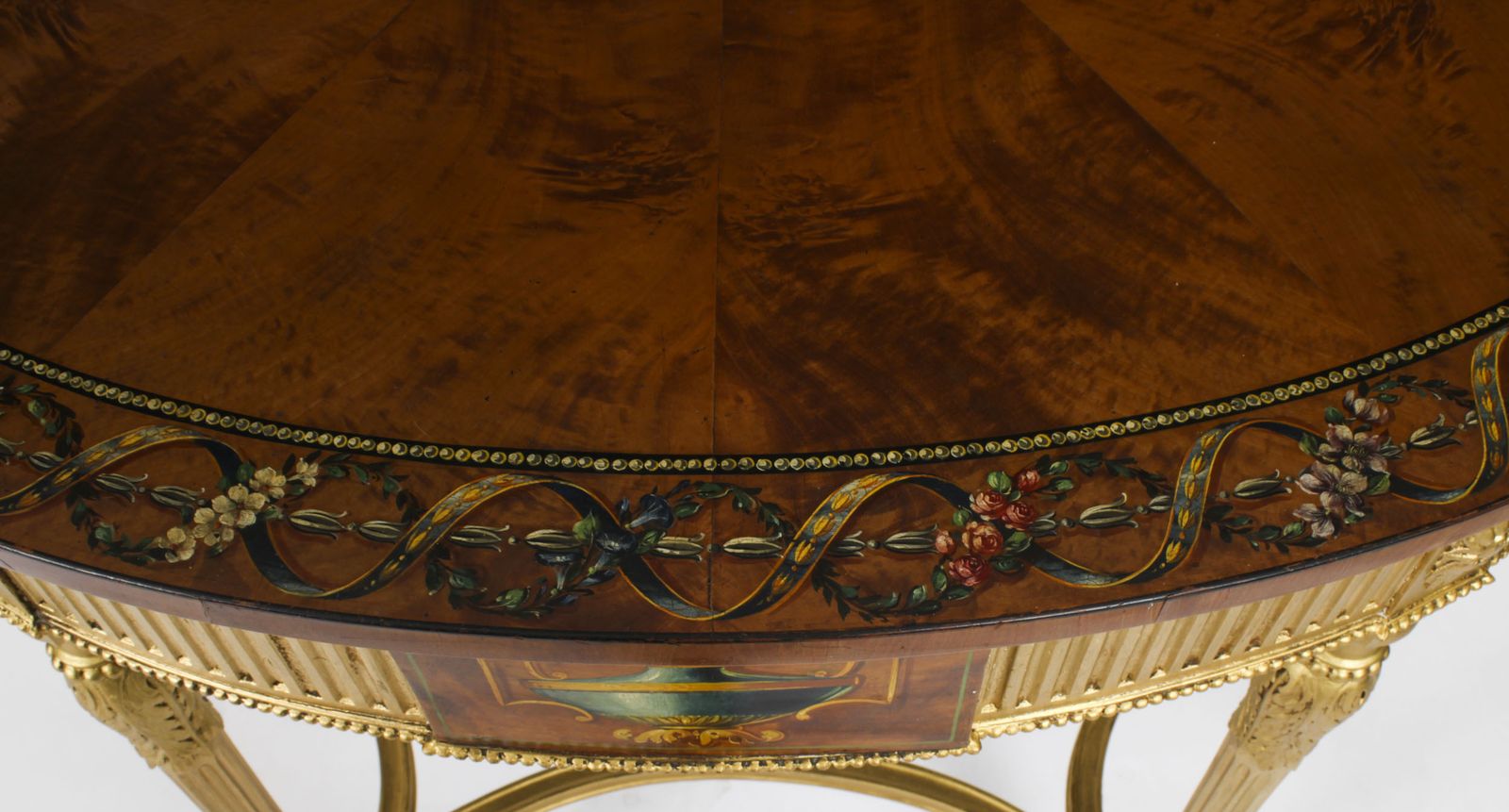 Antique Satinwood Hand Painted Demi Lune Console 19th Century photo Furniture