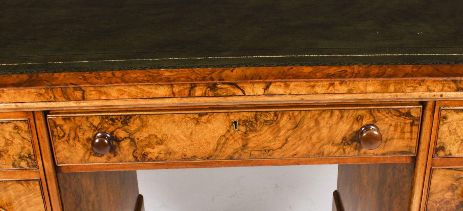 photo vinterior Victorian Burr Walnut Partners Pedestal Desk 19th C