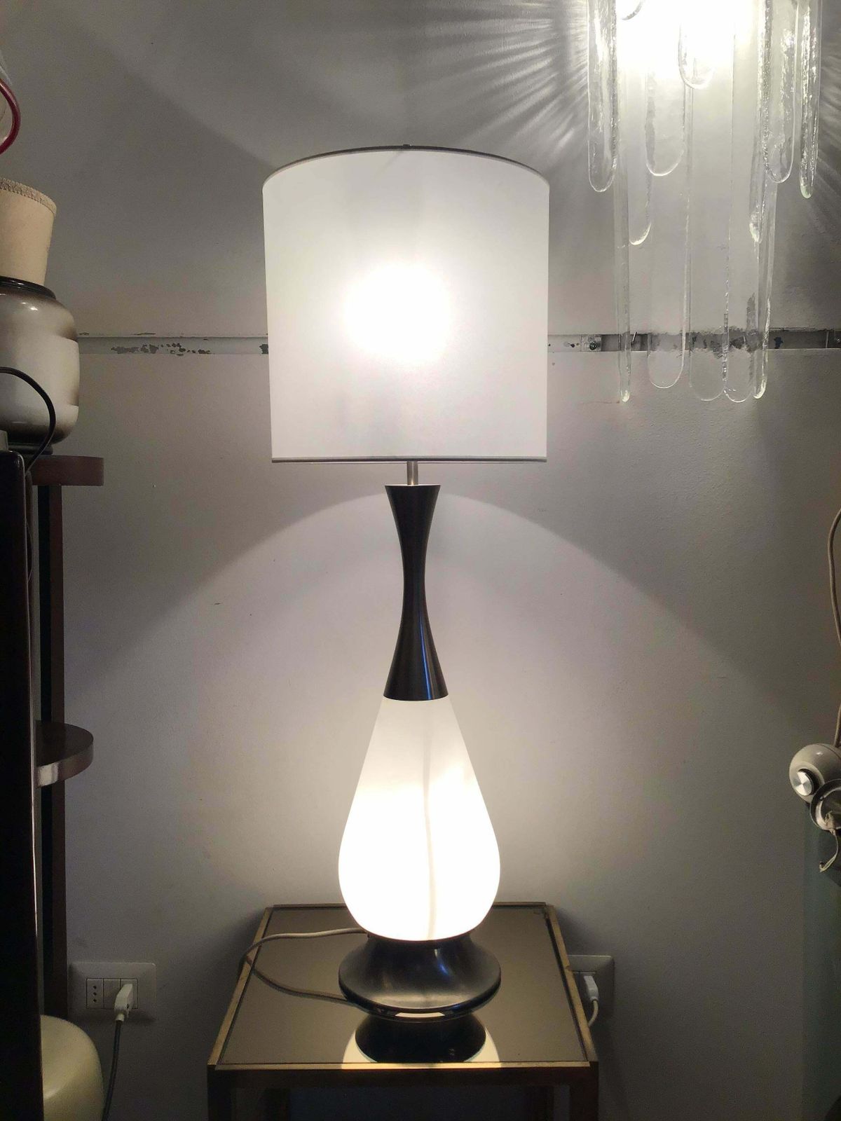 Stilnovo Style Table Lamp Metal Crome Opaline Glass Parchment Lampshade, 1960 photo Lighting