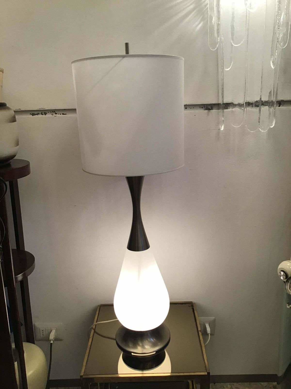 Stilnovo Style Table Lamp Metal Crome Opaline Glass Parchment Lampshade, 1960 photo vinterior