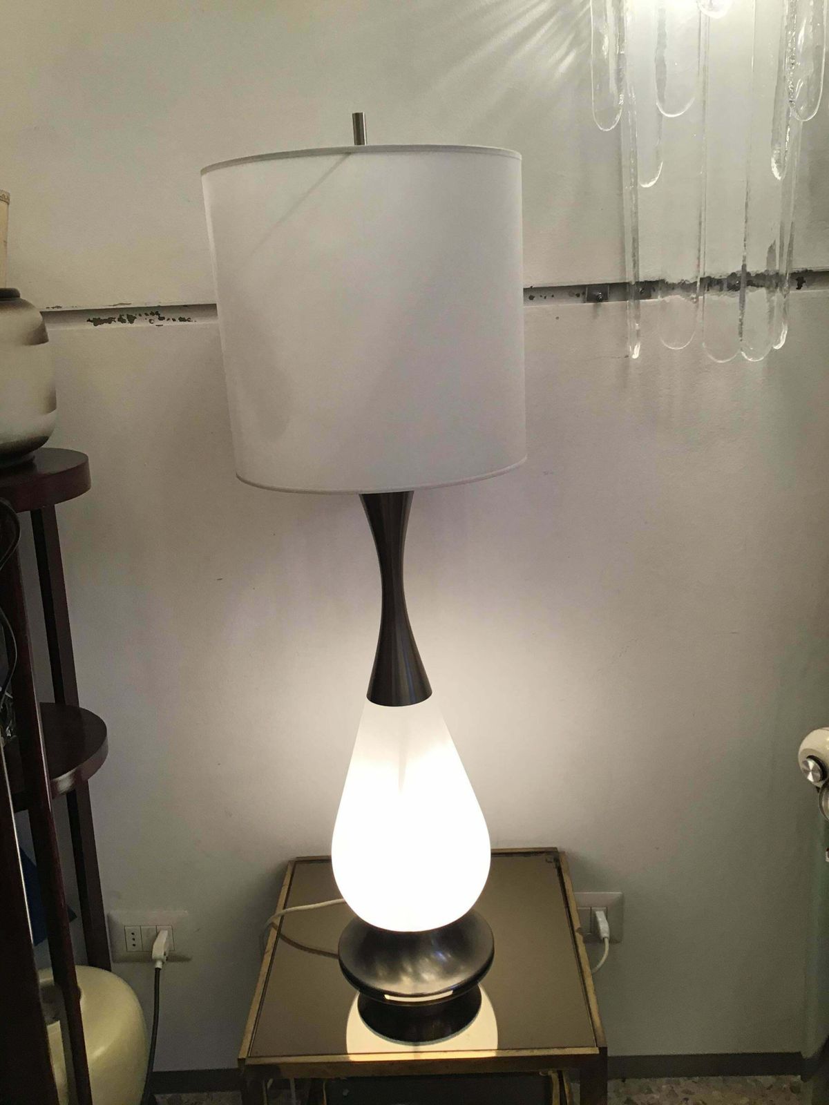 Stilnovo Style Table Lamp Metal Crome Opaline Glass Parchment Lampshade, 1960 photo buy