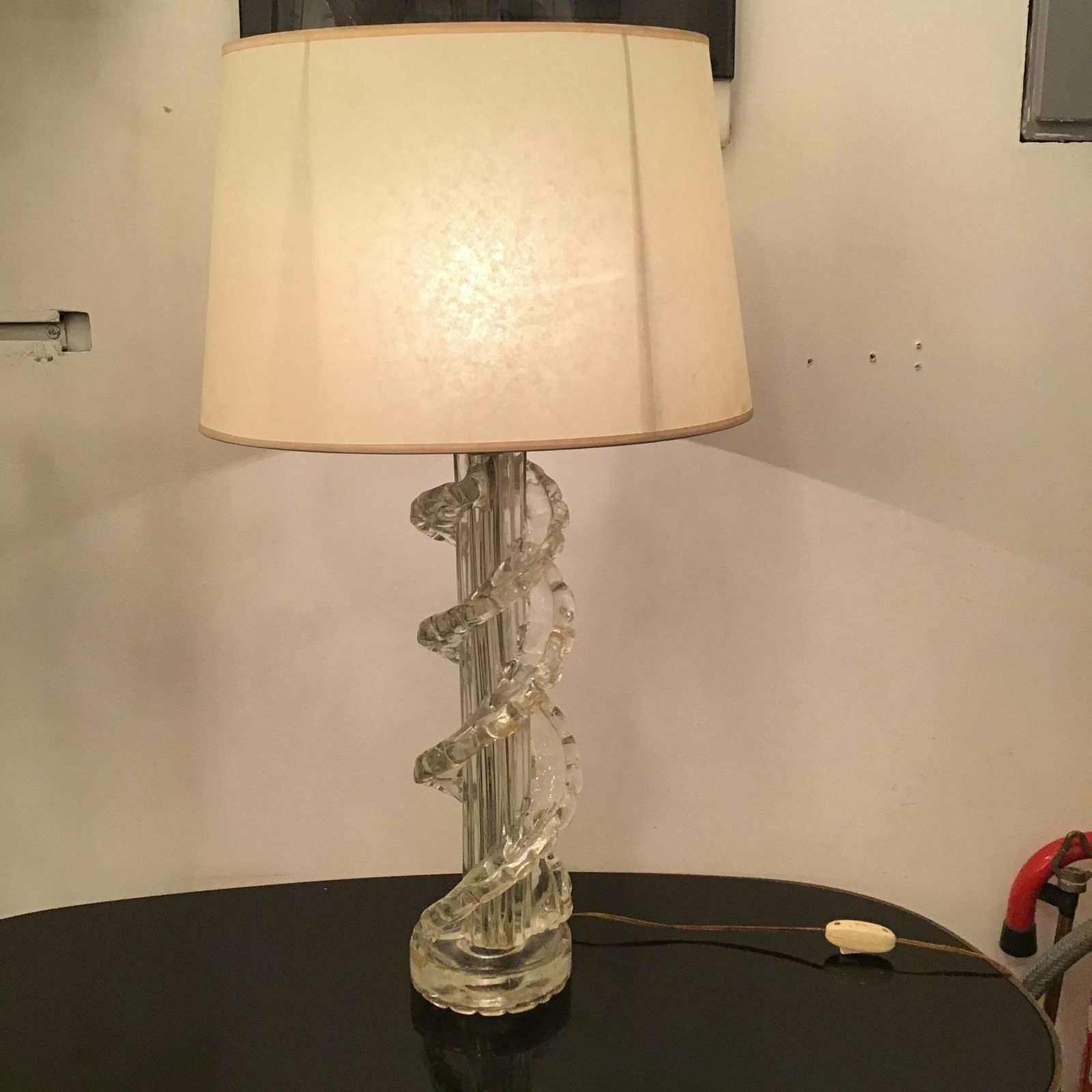 Ercole Barovier Table Lamp Murano Glass Brass Parchment Lampshade 1940 Italy photo 2713.0
