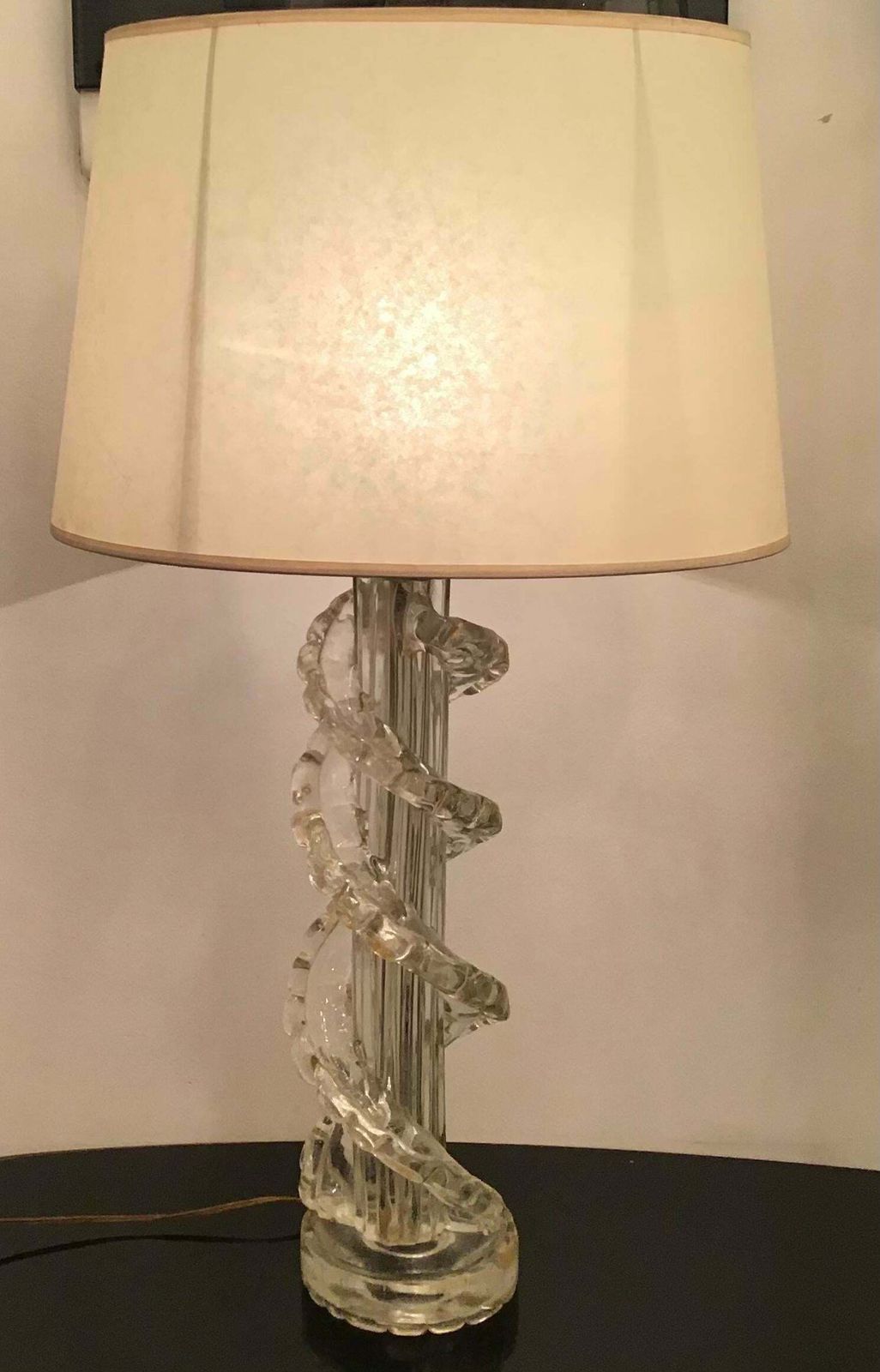 Ercole Barovier Table Lamp Murano Glass Brass Parchment Lampshade 1940 Italy photo buy