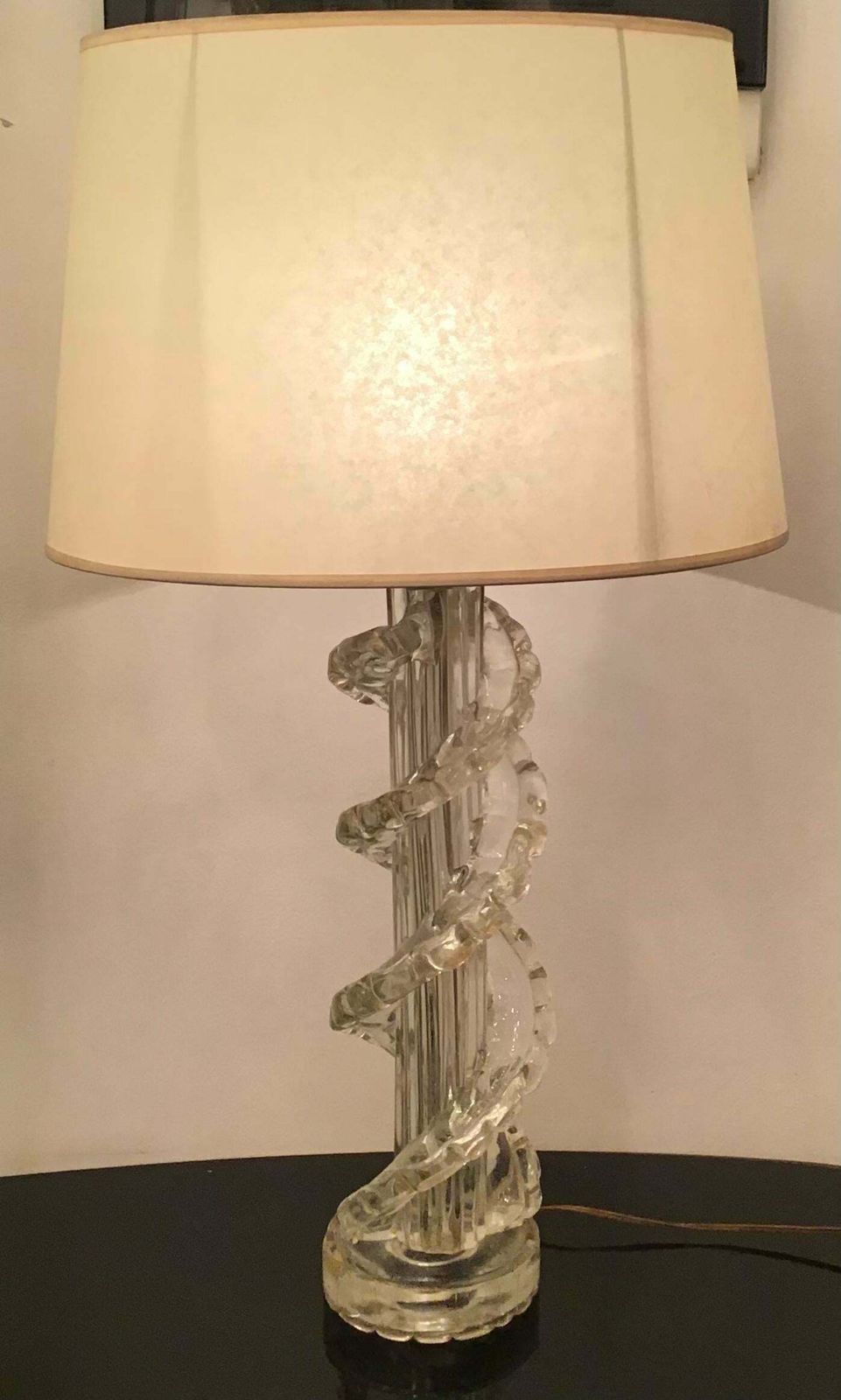 Ercole Barovier Table Lamp Murano Glass Brass Parchment Lampshade 1940 Italy photo vintage