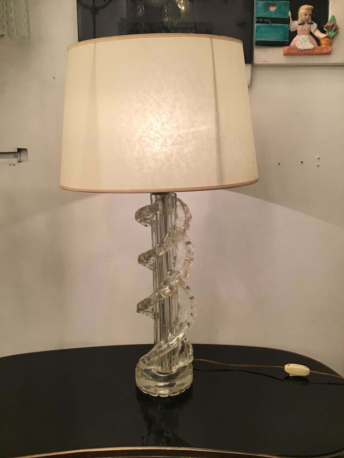 Lighting Ercole Barovier Table Lamp Murano Glass Brass Parchment Lampshade 1940 Italy photo