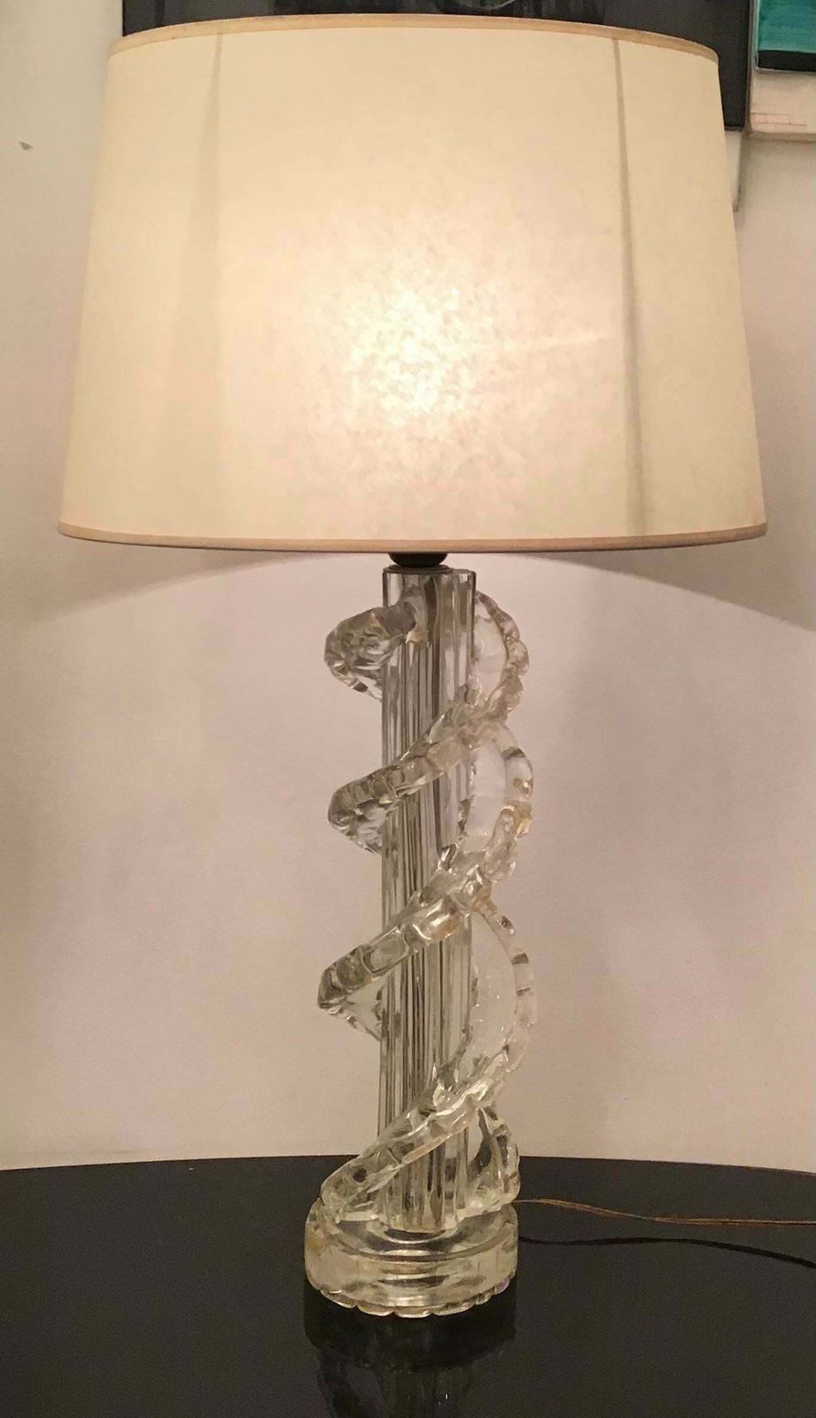 photo vintage Ercole Barovier Table Lamp Murano Glass Brass Parchment Lampshade 1940 Italy