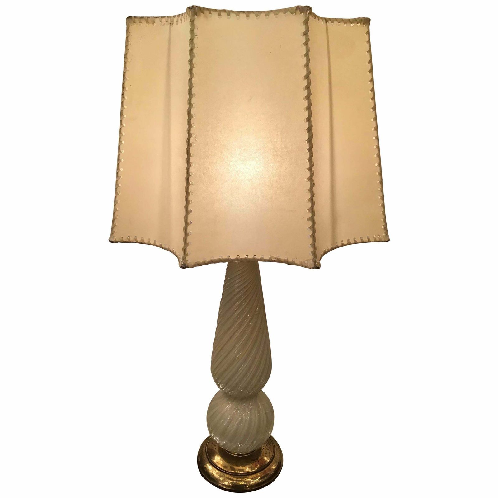 Seguso Table Lamp Murano Glass Brass Lampshade, 1940, Italy
