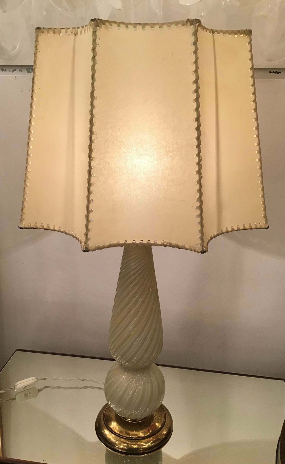 Seguso Table Lamp Murano Glass Brass Lampshade, 1940, Italy photo buy