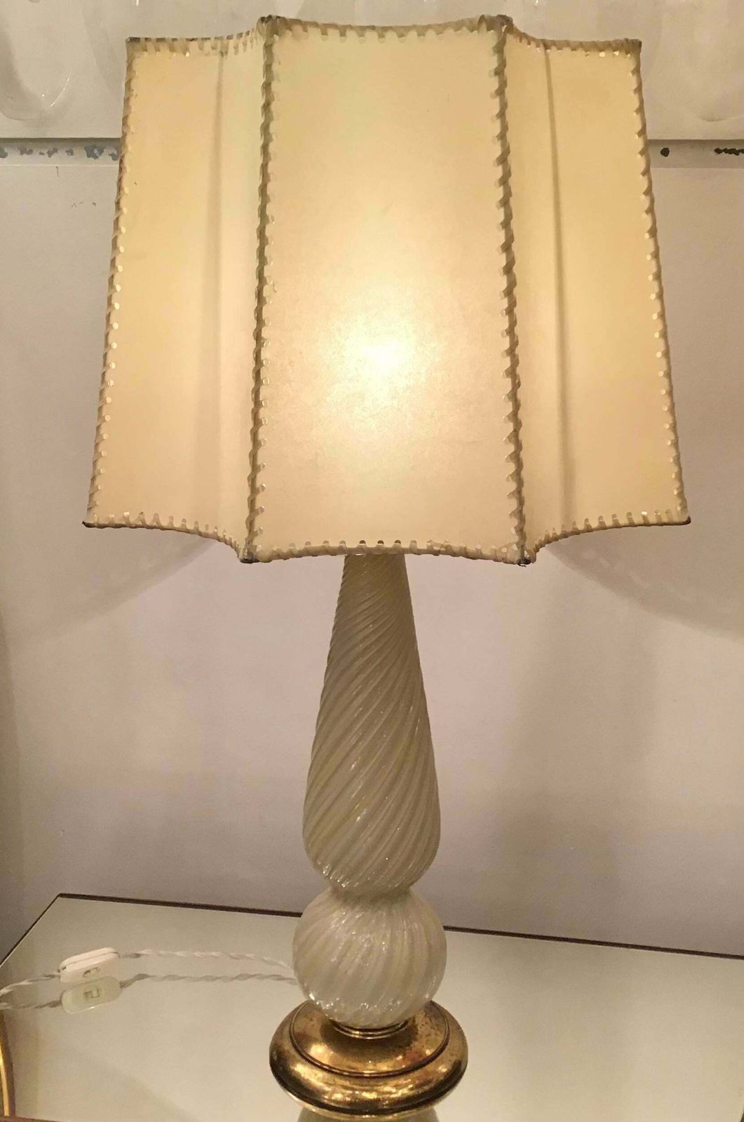 Seguso Table Lamp Murano Glass Brass Lampshade, 1940, Italy photo vintage