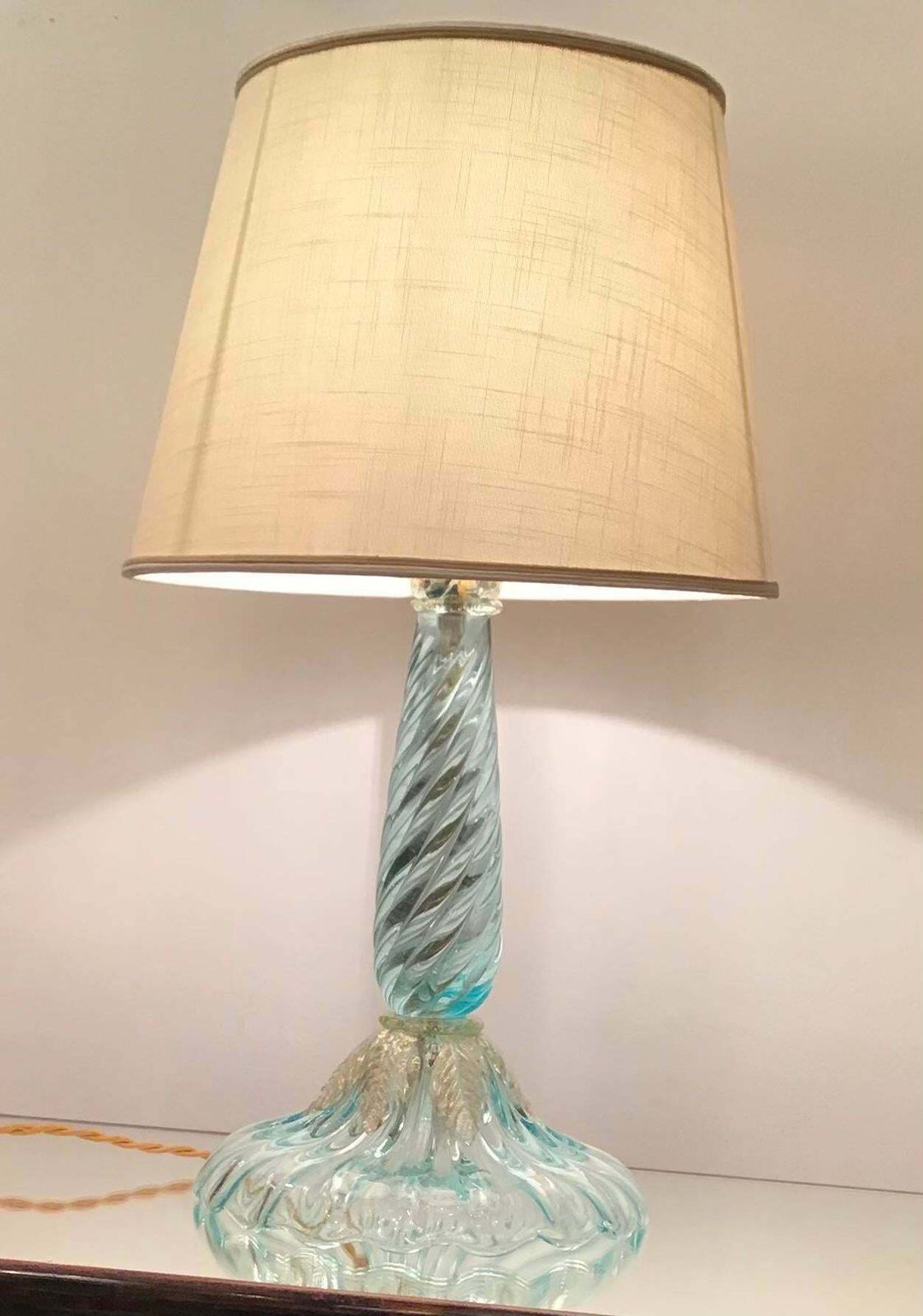 Seguso Table Lamp Murano Glass Fabric Lampshade, 1940, Italy photo buy