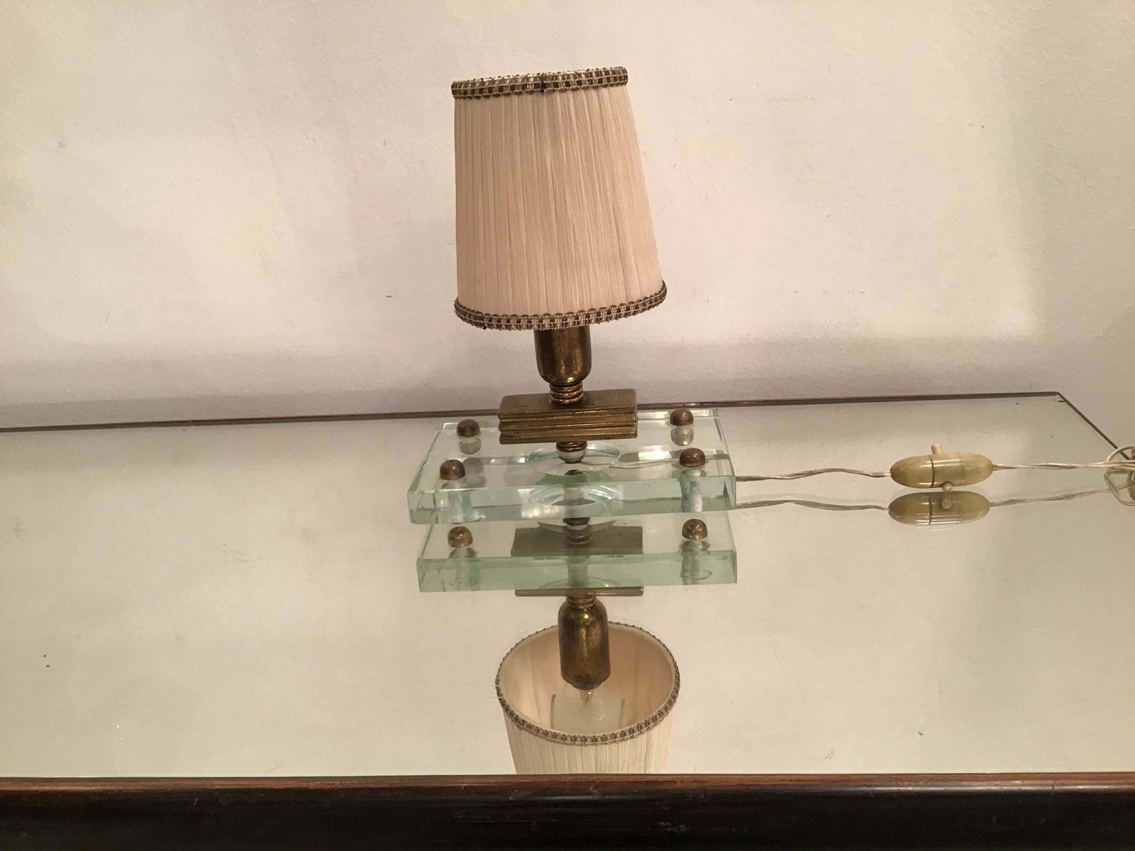 Fontana Arte Table Lamp Glass Brass Fabric Lampshade, 1950, Italy photo 1085.0