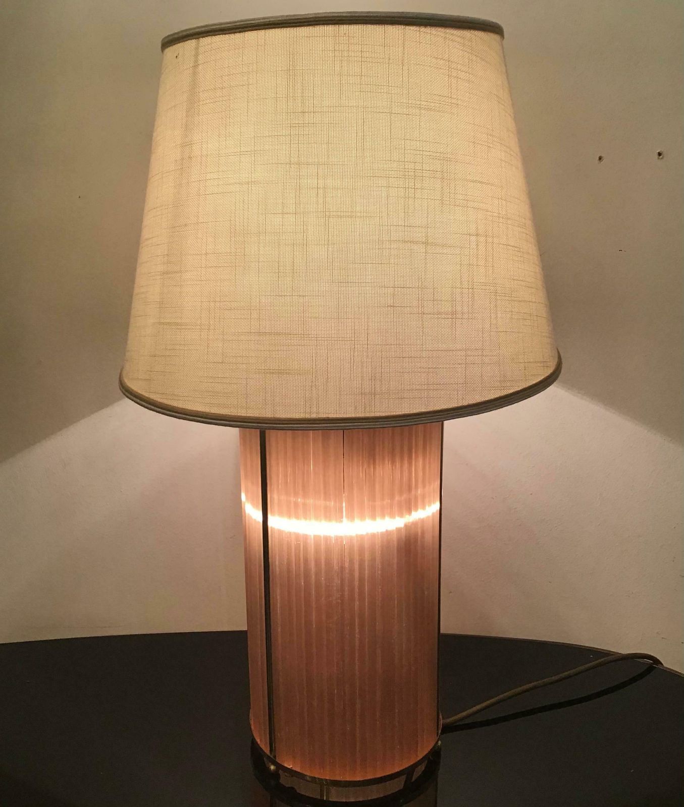 Venini Table Lamp Brass Murano Glass Fabric Lampshade 1960 Italy photo furniture